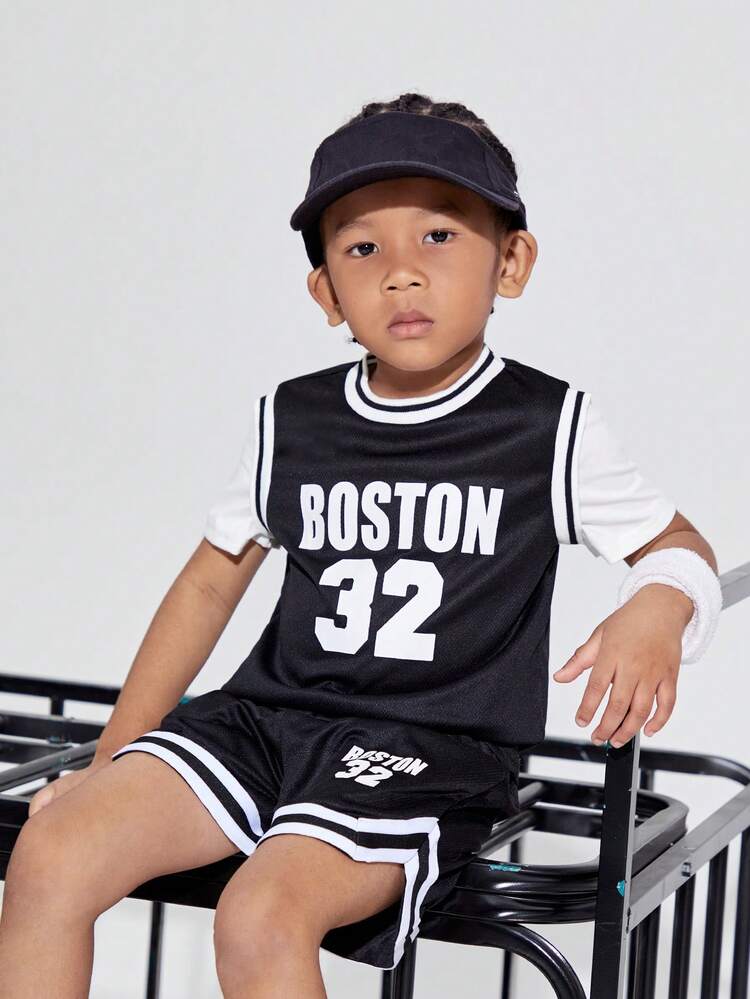 Young Boys' Sports Round Neck T-Shirt And Shorts Set