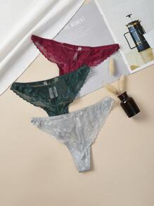 3 Piezas/juego De Lencería De Tanga De Encaje - Multicolor - Ver 1