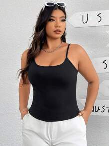 SHEIN EZwear 高彈性黑色針織基礎款式女士背心 - 黑色 - 查看 3