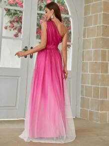 SHEIN Belle 漸層斜肩蕾絲長款伴娘禮服 - 彩色 - 查看 5