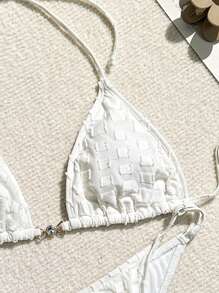 SHEIN Swim Summer Jacquard Pattern Halter Bikini Set