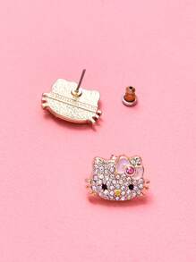 HELLO KITTY AND FRIENDS | SHEIN 2對/組卡通鑲嵌鋯石裝飾金色合金耳針 - 彩色 - 查看 6