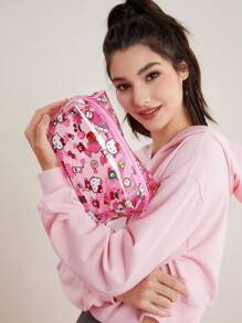HELLO KITTY AND FRIENDS | SHEIN 1pc Cute Pink Semi-Transparent Cosmetics Bag - Pink - View 7