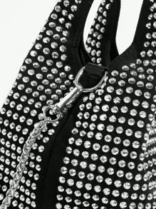 SHEIN SXY Women'S Black Diamond Decor Shoulder Bag - Black - View 5