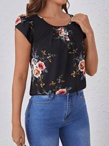 SHEIN Clasi Casual Vrouwen Bloemen Geprint Geweven Shirt