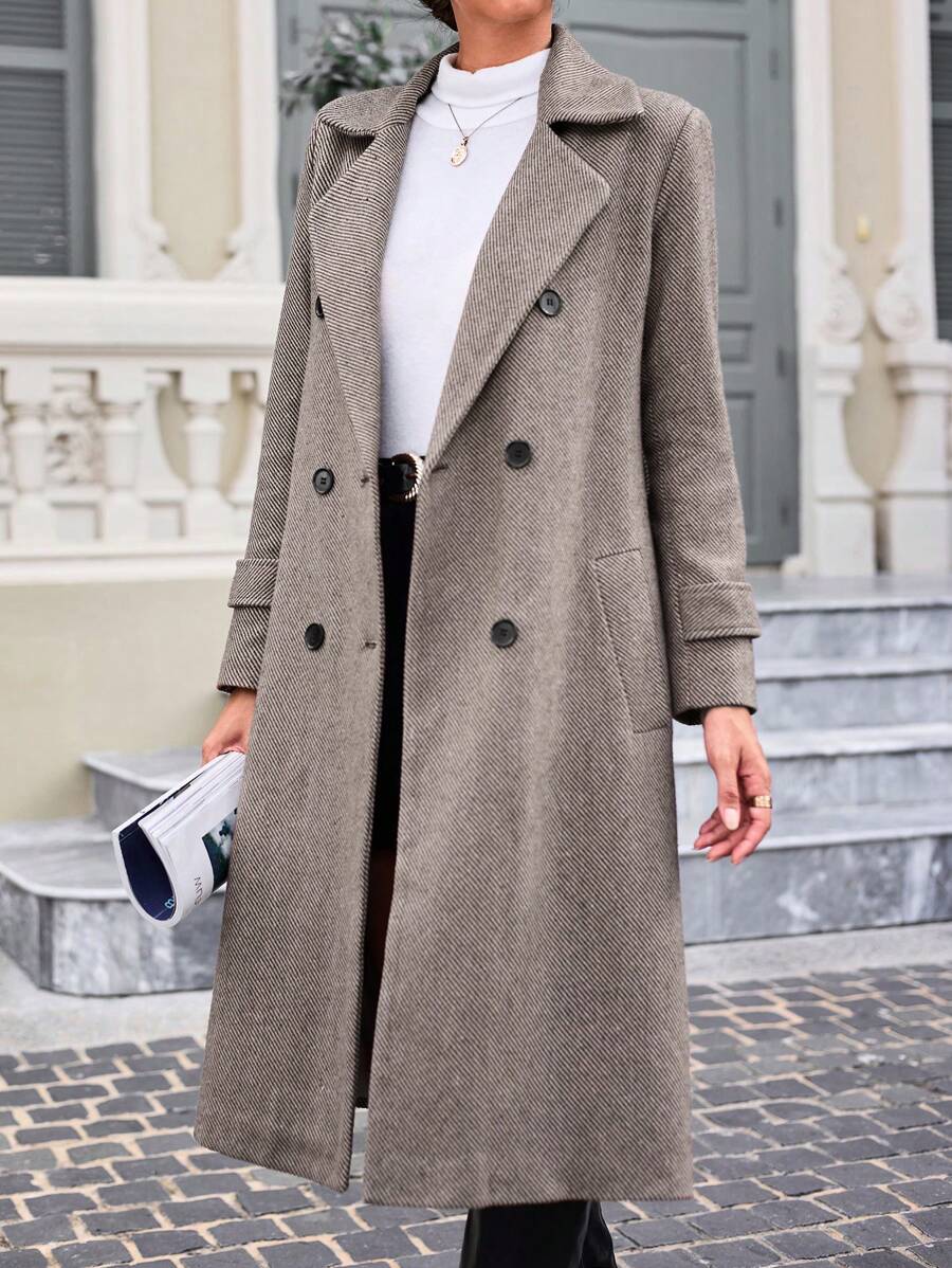 EURMUSE Lapel Neck Double Breasted Overcoat - Multicolor - View 1