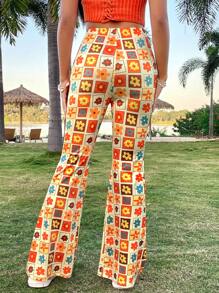 Soleia Floral Print Flared Pants - Yellow - View 2