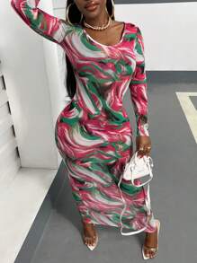 Slaydiva Women's Slim Fit Long Sleeve Dress - Hot Pink - View 1