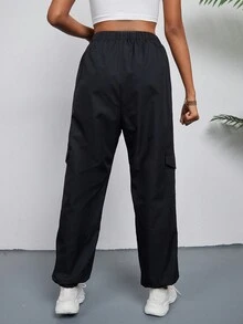 SHEIN Unity Women'S Waist Belted Cargo Pants With Pockets - Black - View 2