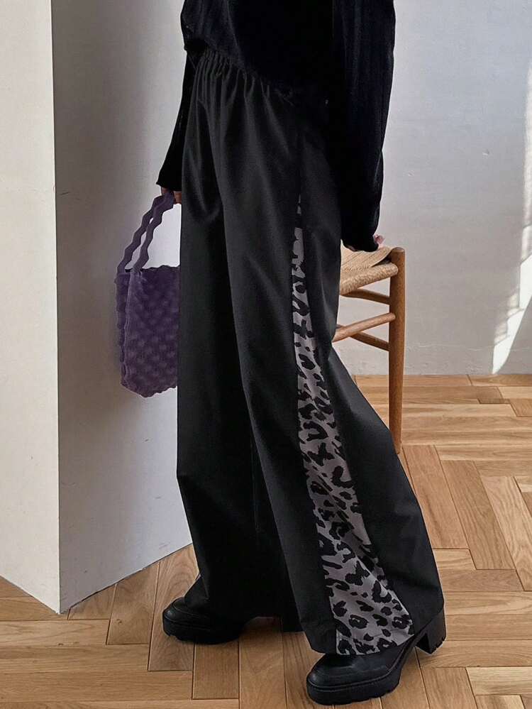 Women's Leopard Print Loose Fit Patchwork Pants