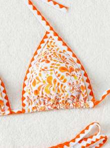 SHEIN Swim Women's Printed Colorblock Halter Bikini Set With String Summer Beach - Multicolor - View 6