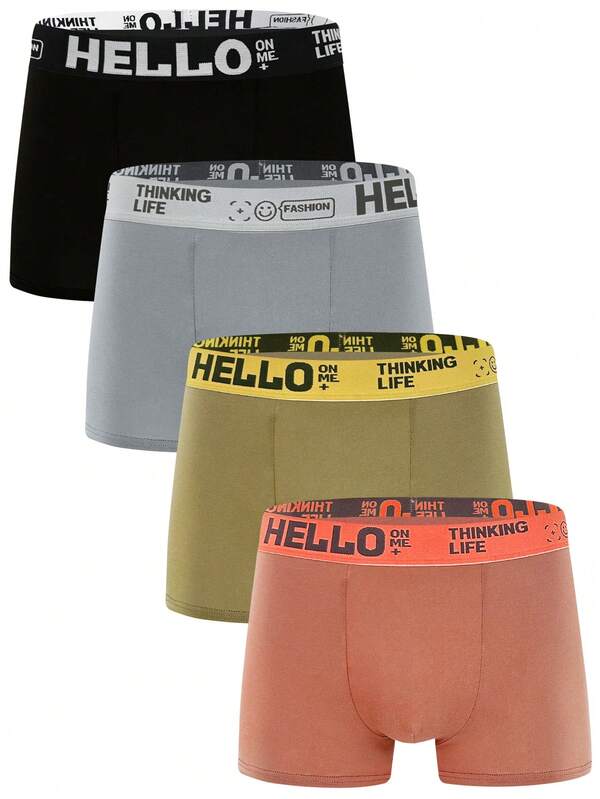 Men'S Hello Boyshorts Underwear (4pcs/Pack) SHEIN