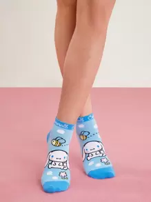 HELLO KITTY AND FRIENDS | SHEIN 4 双女士卡通图案踝袜，透气吸汗 - 彩色 - 查看 4