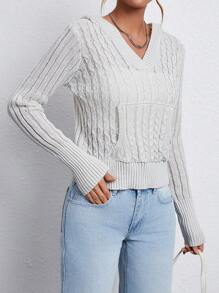 Chiquease Women's Twisted Knit V-Neck Sweater - Light Grey - View 5