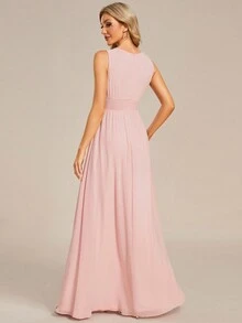 EVERPRETTY Romantic Chiffon Backless Ruffle Trim Sleeveless Light Pink Bridesmaid Dress, Suitable For Spring Summer Weddings, Wedding Guests Or Semi-Formal Occasions - Pink - View 3
