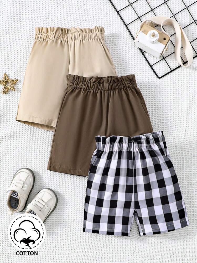Baby Boys' Casual Paper Bag Waist Shorts 3pcs Set, Perfect For Traveling