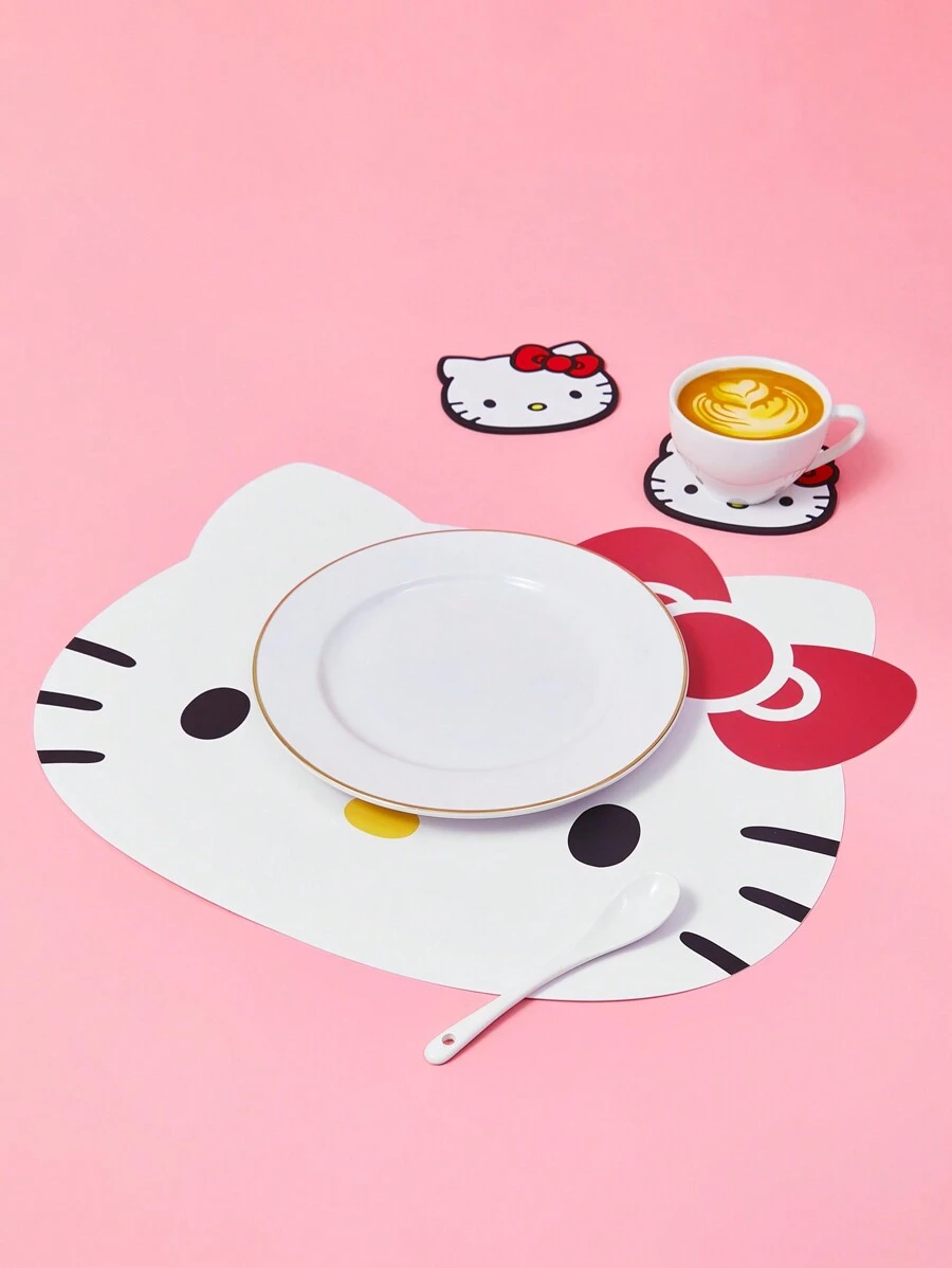 HELLO KITTY AND FRIENDS | SHEIN 1pc Cartoon Fashion Placemat - Red and White - View 1