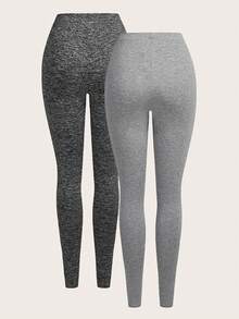 SHEIN EZwear 2pcs Women's Knitted Long Tight High Waist Leggings Set - Multicolor - View 2