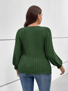 SHEIN Essnce Plus Size Solid Color Ribbed Knit T-Shirt