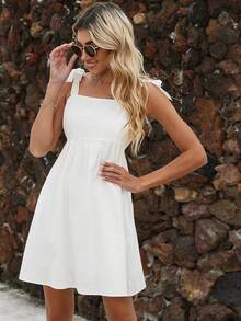 Knotted Shoulder Cami Dress - White - View 4