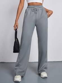 SHEIN Essnce Ladies' Drawstring Waist Pants - Grey - View 3