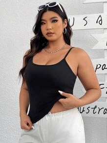 SHEIN EZwear 高彈性黑色針織基礎款式女士背心 - 黑色 - 查看 6