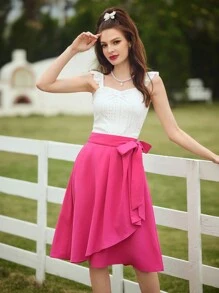 Vintamour Rural Vacation 2pcs/Set Spaghetti Strap Top With Wrapped Knee-Length Skirt Summer Clothes - Pink - View 3