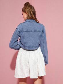 SHEIN MOD 女士修身款牛仔短外套 - 中等水洗藍 - 查看 2