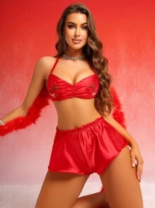 SHEIN Valentine's Day Fruit Embroidery Bra & Panty Lingerie Set For Women , 2 Set - Multicolor - View 5