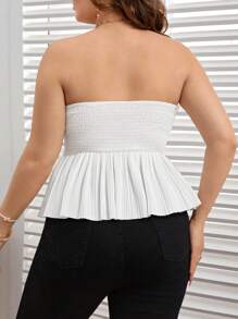 SHEIN Privé 大尺碼女士折褶無肩帶上衣 - 白色 - 查看 2