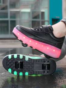 兒童舒適時尚的雙輪可充電發光步行運動鞋 - 黑色 - 查看 4