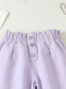 寶寶女孩休閒錐形牛仔褲，帶褶邊腰帶 - 淡紫色 - 查看 5