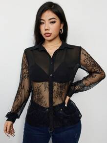 Zolique 1pc Lace Long Sleeve Shirt Fall Cloth For Women