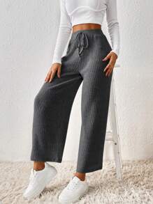 SHEIN Frenchy 纯色打结腰裤 - 深灰色 - 查看 3