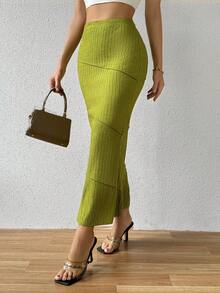SHEIN Privé Solid Color Mermaid Tail Skirt - Green - View 5