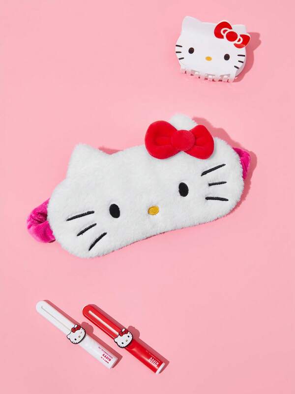 HELLO KITTY AND FRIENDS | SHEIN Bow Decor Cat Shaped Plush Cute Eye Mask