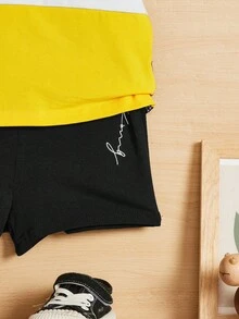 SHEIN Infant Boys' Casual Comfortable Color Block Letter Print Short Sleeve T-Shirt And Shorts Set - Multicolor - View 5