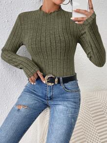 SHEIN Frenchy 純色肋骨針織t恤 - 墨綠色 - 查看 6