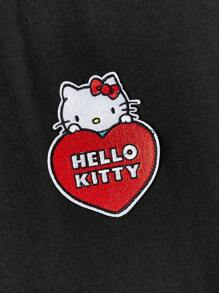 HELLO KITTY AND FRIENDS | SHEIN Camiseta De Manga Corta Con Estampado De Gato De Dibujos Animados Para Hombres - Negro - Ver 5