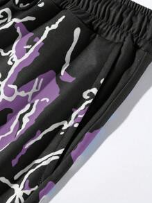 Manfinity Roghcode Pantalones Cortos Con Estampado De Rayos Para Hombre Con Cintura Con Cordón - Negro - Ver 3