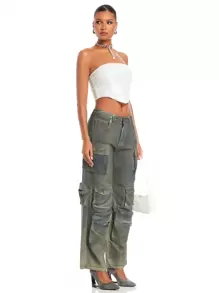 SHEIN BAE Women's Denim Jeans With Multiple Pockets And Distressed Finish, Featuring Rock & Western Style - Dark Grey - View 3