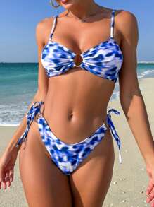 Swim Vcay Bộ bikini buộc dây dành cho nữ Carnival Bãi biển mùa hè - Màu xanh lam - Xem 2