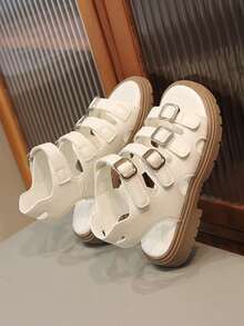 White Roman Style Flat Sandals For Girls, Children's Flat Sandals - White - View 2