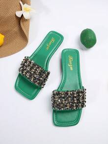 2024 Phong cách mới Của phụ nữ Dép xăng đan , Đúng mốt & Linh hoạt Dép phẳng Đối với bờ biển - màu xanh lá - Xem 6