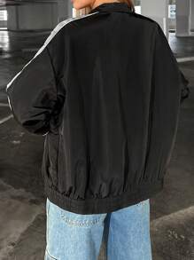 SHEIN Unity Khối màu In Sao Mặt trước Dây kéo Áo khoác - Nhiều màu - Xem 2