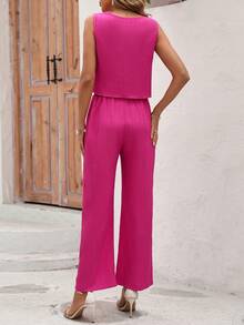 SHEIN VCAY Solid Color Casual 2pcs/Set - Hot Pink - View 2