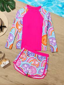 Tween Girls' Expression Print Spliced Bikini Set - Multicolor - View 1