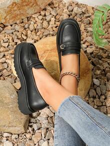 Mocasines Con Suela Gruesa Y Suave, Zapatos De Estilo Británico - Negro - Ver 3