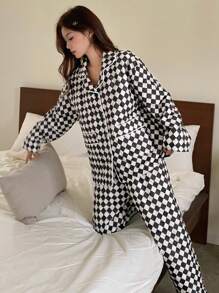 DAZY Thickened Quilted Home Clothing Set Fall,Winter Pajama - Brown - View 3