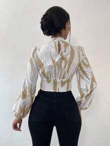 VaVaBold Women's Pattern Printed Keyhole Neck Lantern Sleeve Blouse - Multicolor - View 2